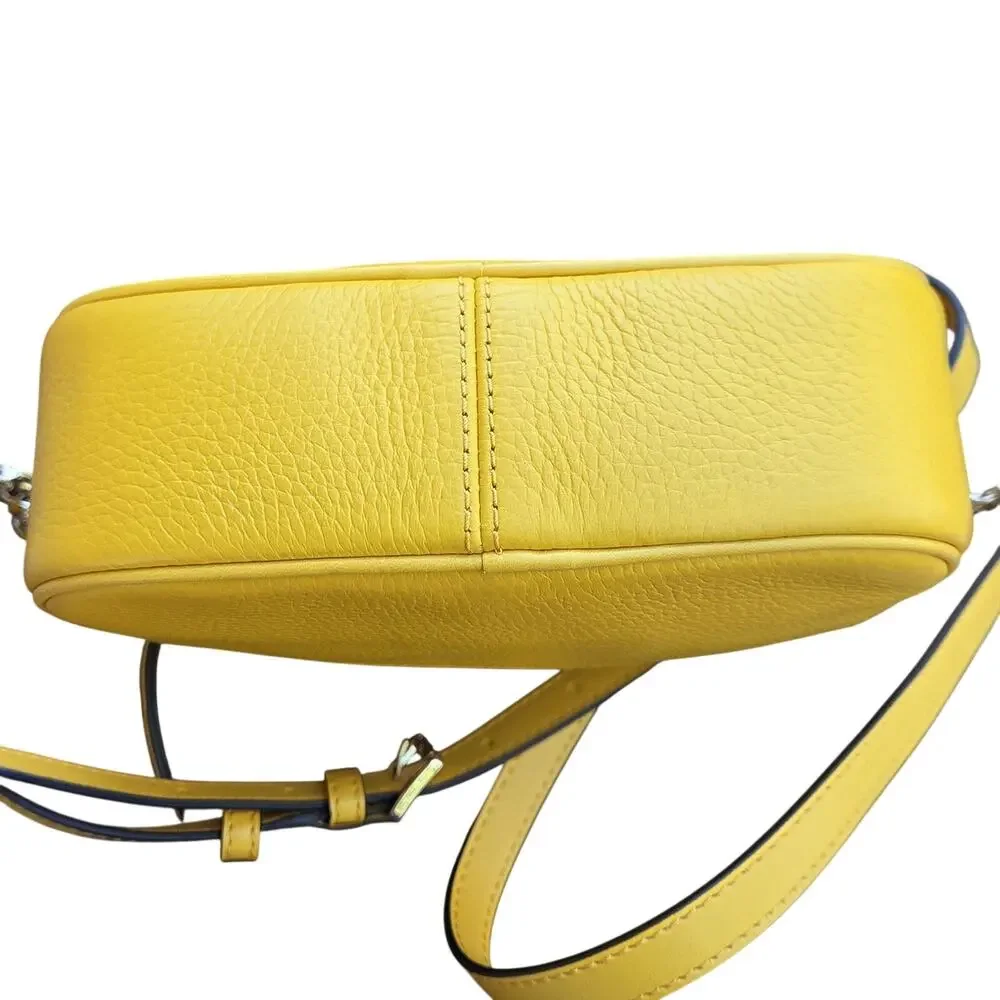 Michael Kors Yellow Crossbody Bag Brynn Pebbled Leather Chain Strap - Picture 10 of 12